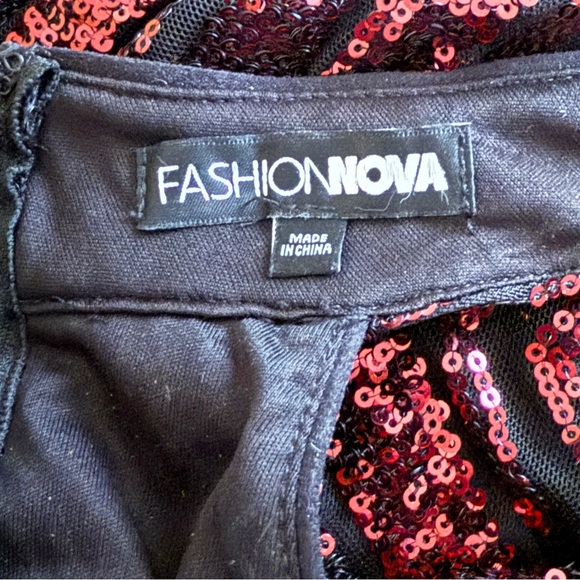 Fashion Nova Black Maroon Sequin Sleeveless Long Evening Dress Size XL - Picture 4 of 9